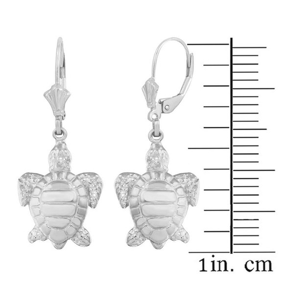 Sea Turtle Earrings - The Lab Partners Jewelry 10k White Gold Sea Turtle Detailed Cleverback Earrings